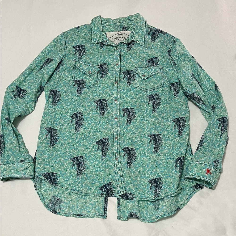 Barn Fly Trading 100% Cotton Floral & Headdress Print Button Down Shirt